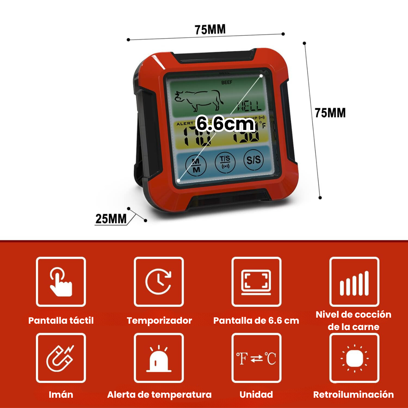 Termómetro Cocina Carne Chef Digital Iluminado Sonda Acero