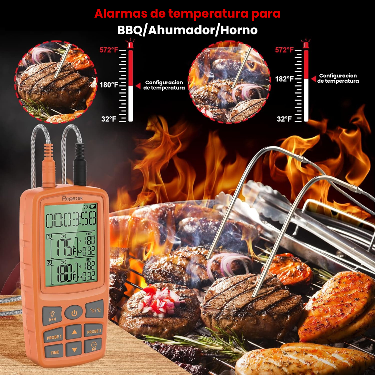 Termómetro Cocina Carne Digital Dos Sondas De Monitoreo