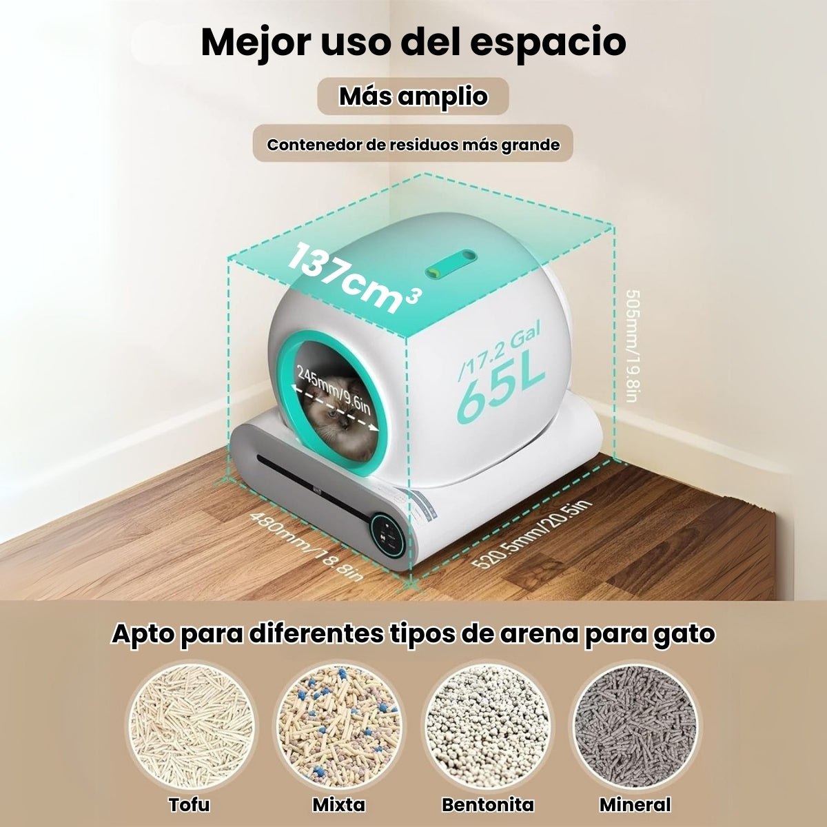 Arenero Automático Para Gatos Control con Aplicación