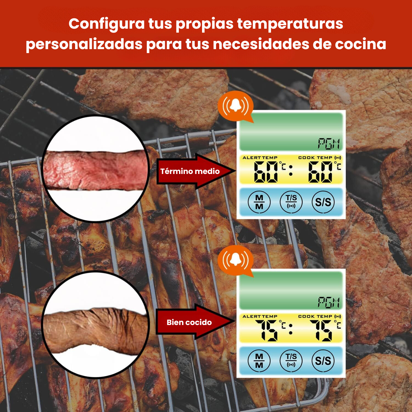 Termómetro Cocina Carne Chef Digital Iluminado Sonda Acero