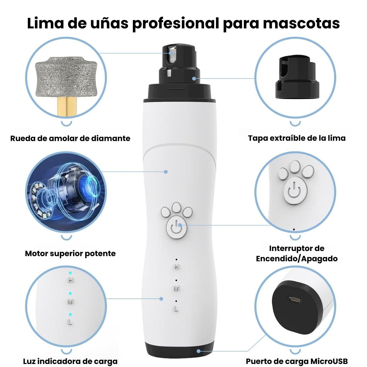 Kit Corta Uñas Y Limador Recargable Mascotas Perros y Gatos