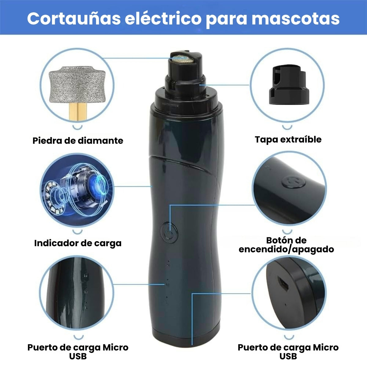 Kit Corta Uñas Y Limador Recargable Mascotas Perros y Gatos