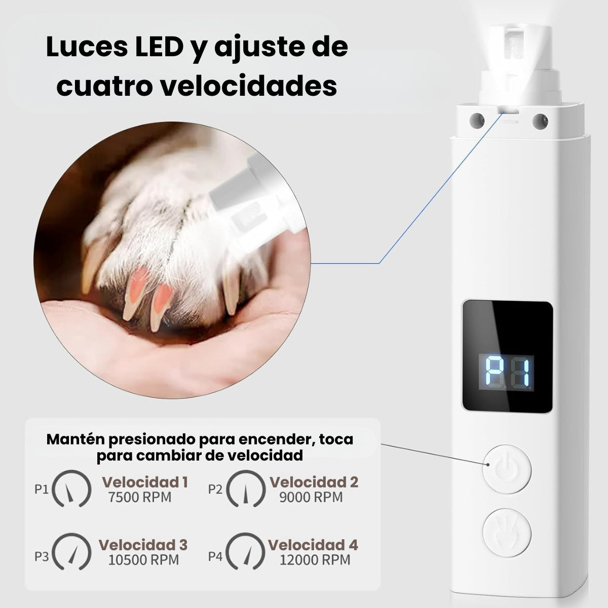 Corta Uñas de 4 Velocidades Recargable