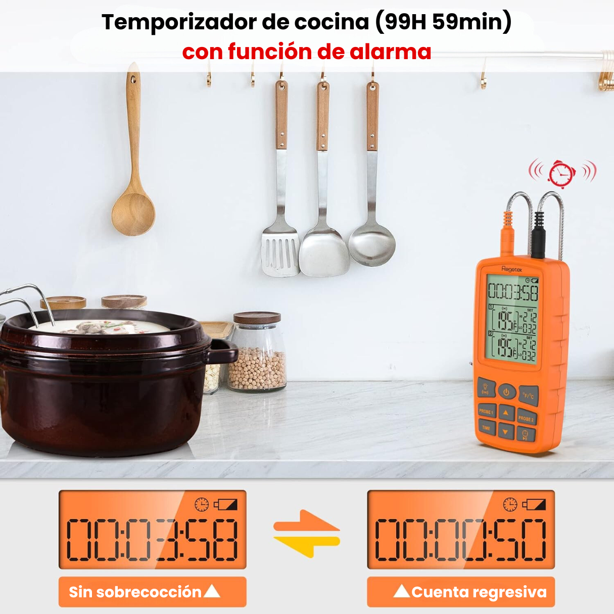 Termómetro Cocina Carne Digital Dos Sondas De Monitoreo