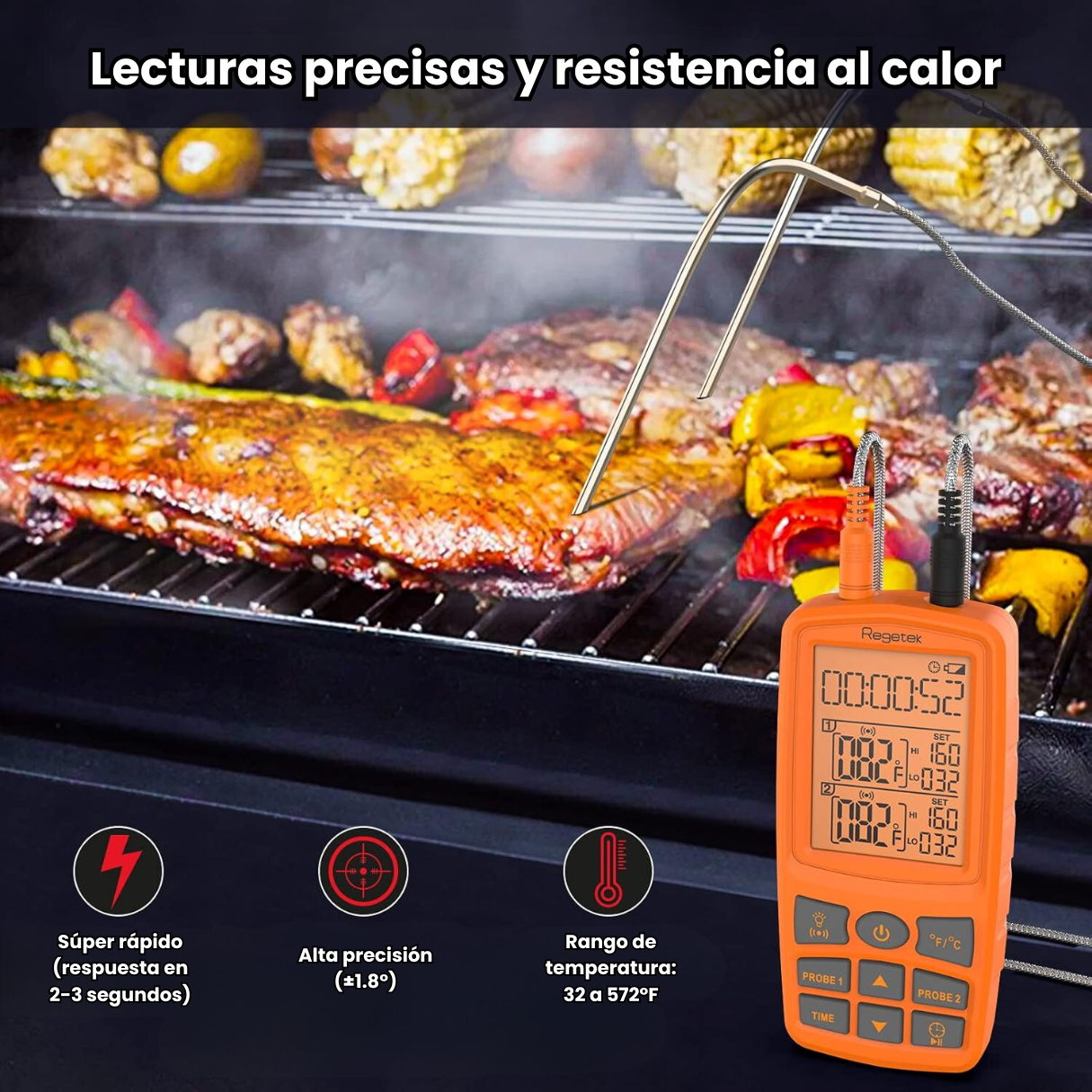 Termómetro Cocina Carne Digital Dos Sondas De Monitoreo