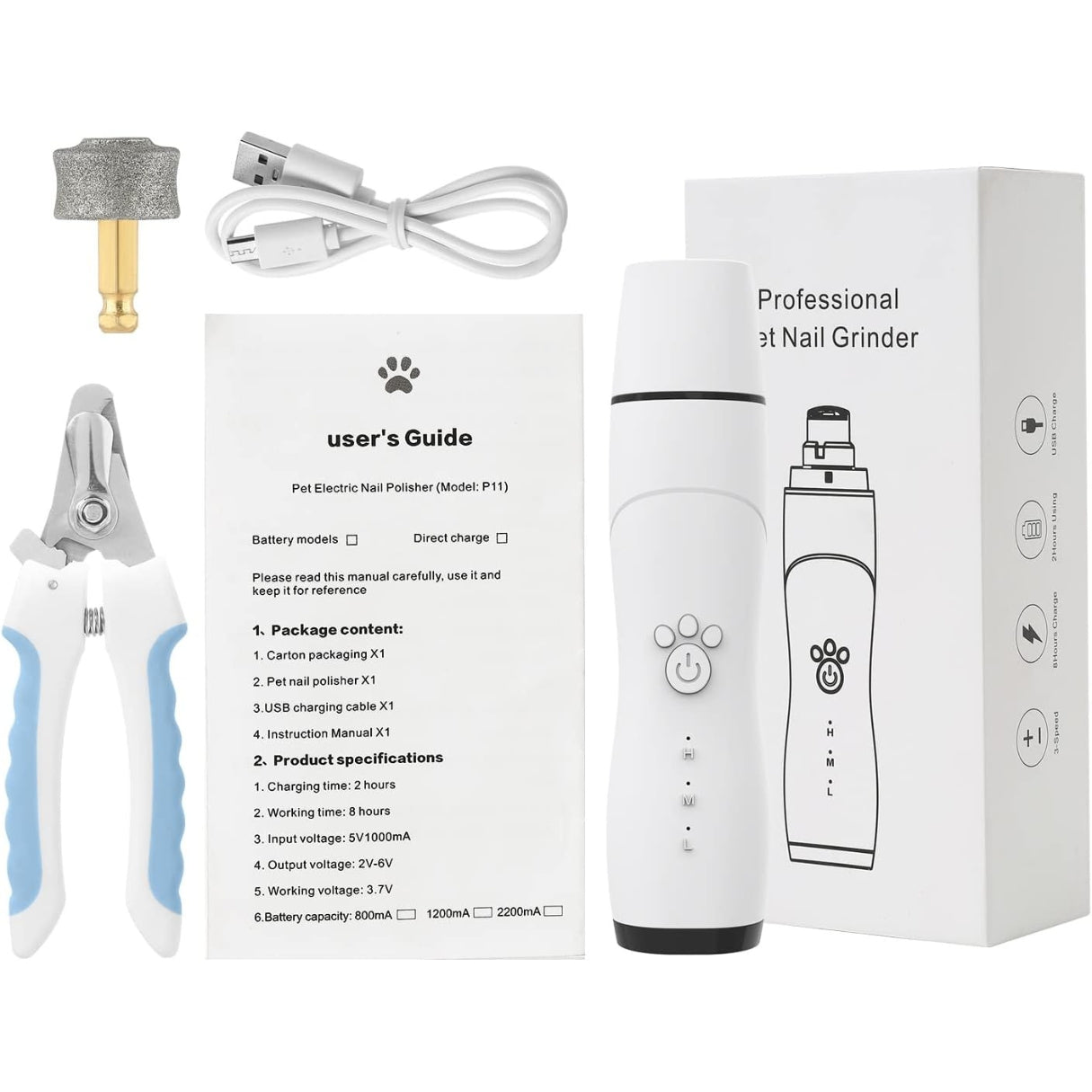 Kit Corta Uñas Y Limador Recargable Mascotas Perros y Gatos