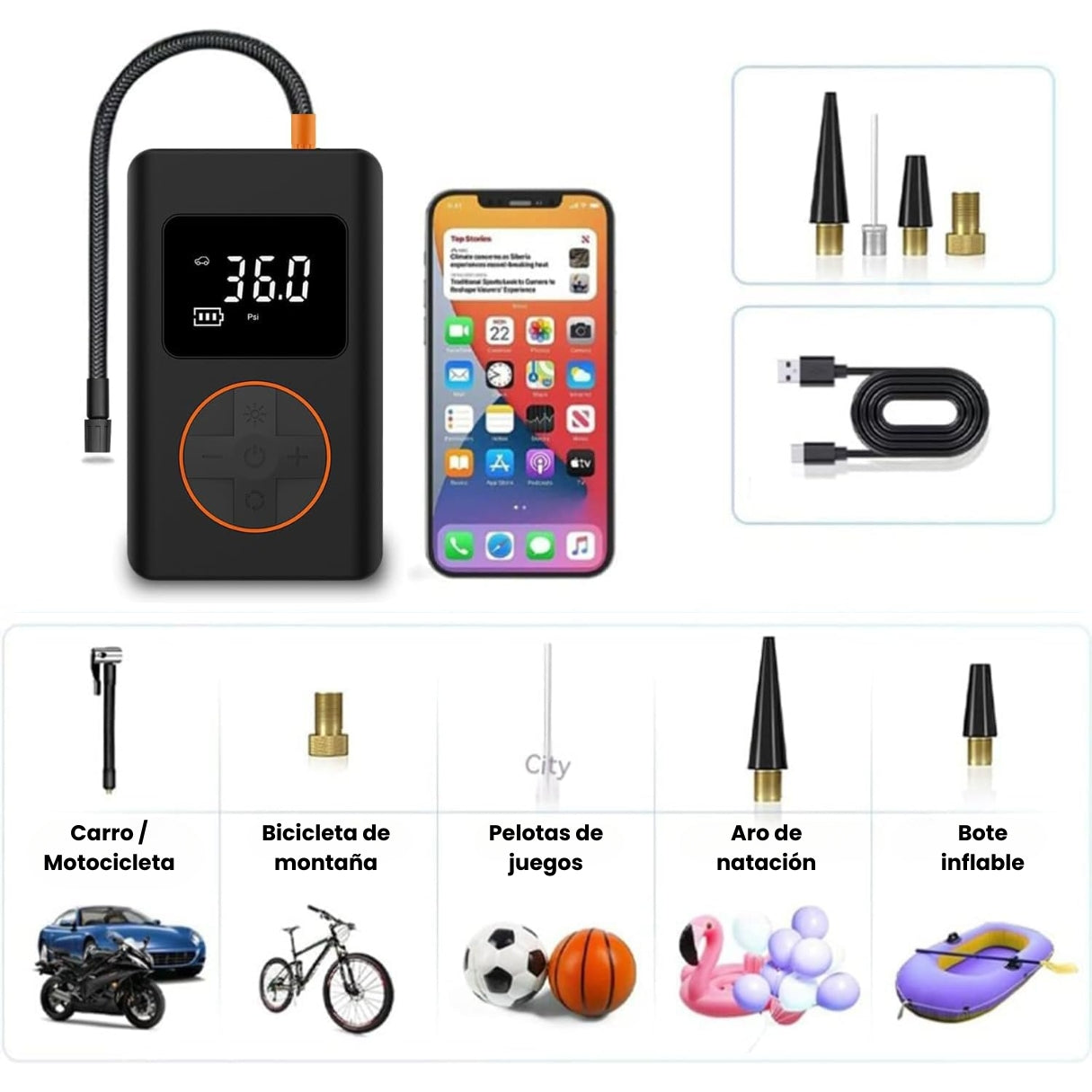 Compresor De Aire Inflador De Llantas Con Linterna Para Auto