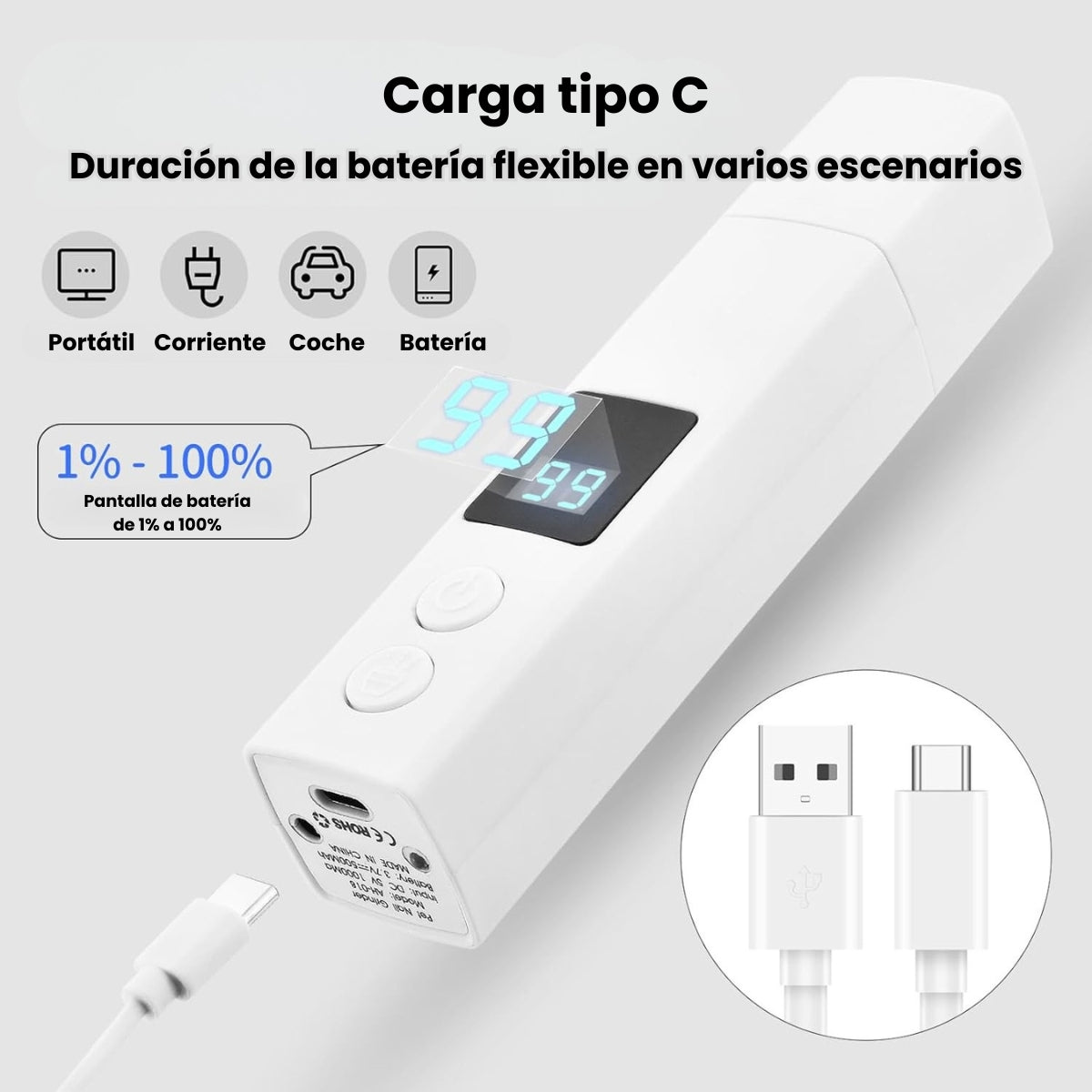 Corta Uñas de 4 Velocidades Recargable