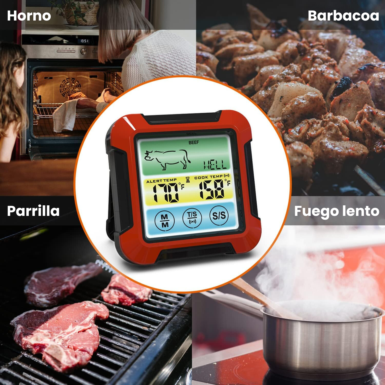 Termómetro Cocina Carne Chef Digital Iluminado Sonda Acero