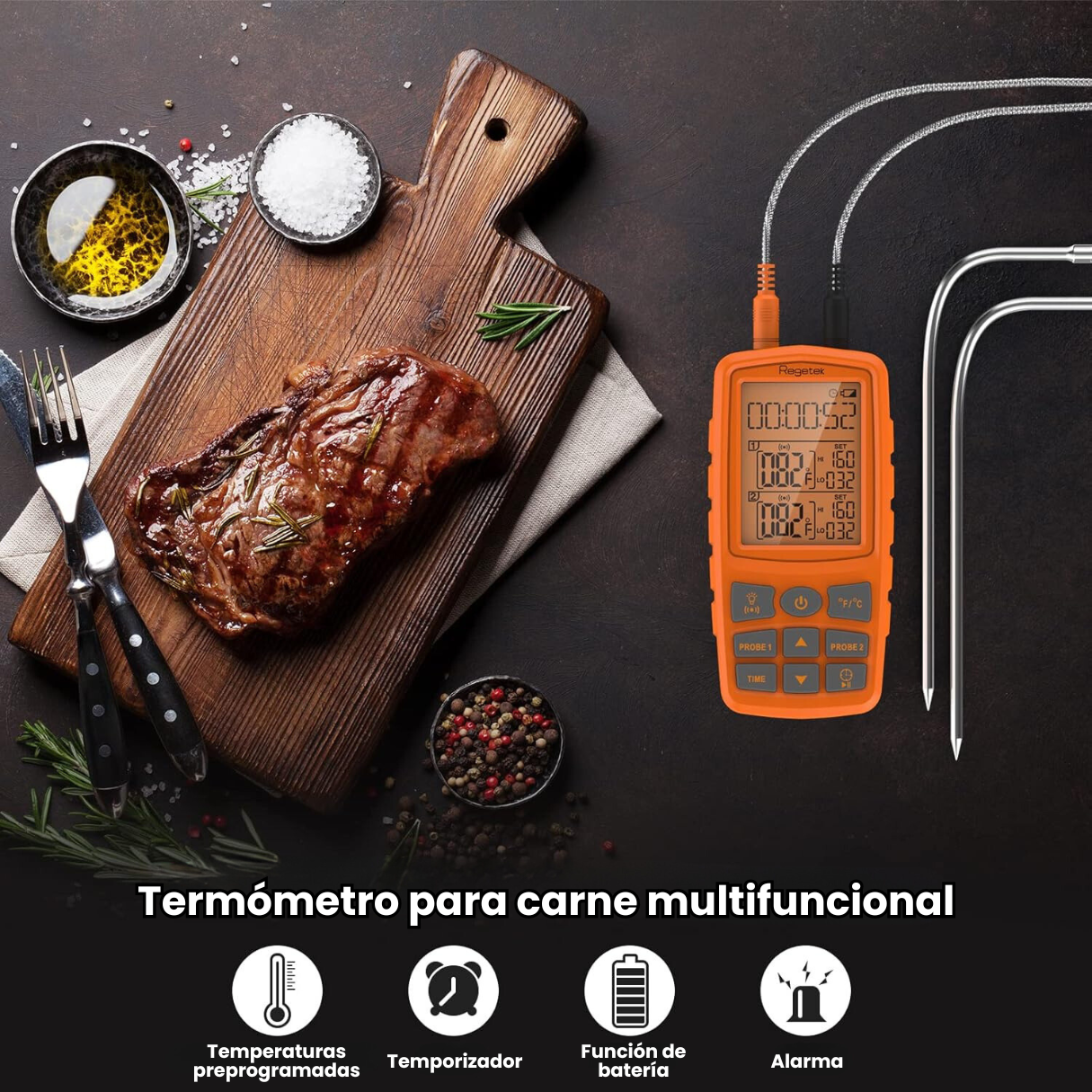 Termómetro Cocina Carne Digital Dos Sondas De Monitoreo
