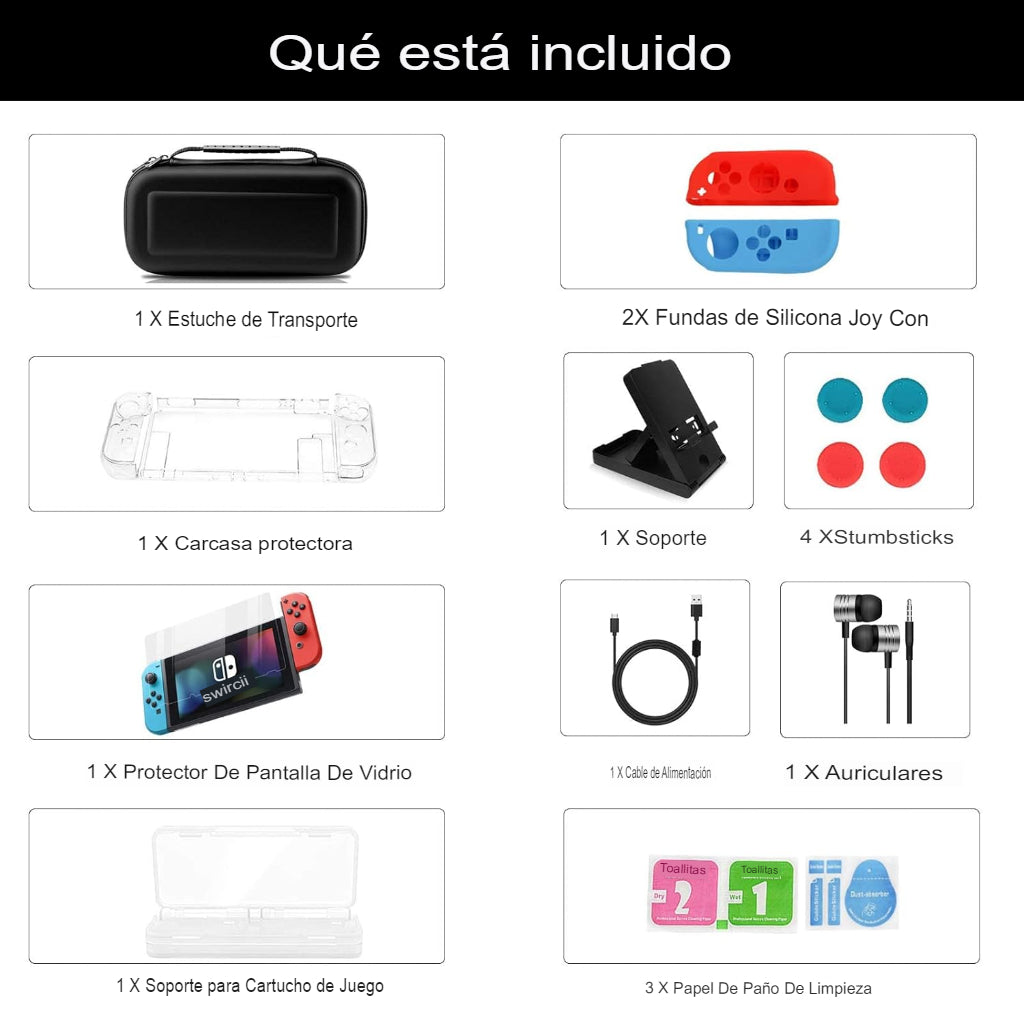 Kit Nintendo Switch Estuche Rígido Y Accesorios Varios