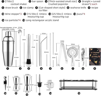 Kit Coctelera De Acero Inoxidable De Piezas Con Soporte