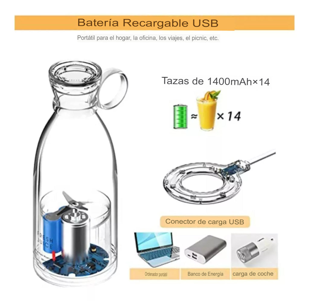 Licuadora Portátil Personal Recargable Mini Portable