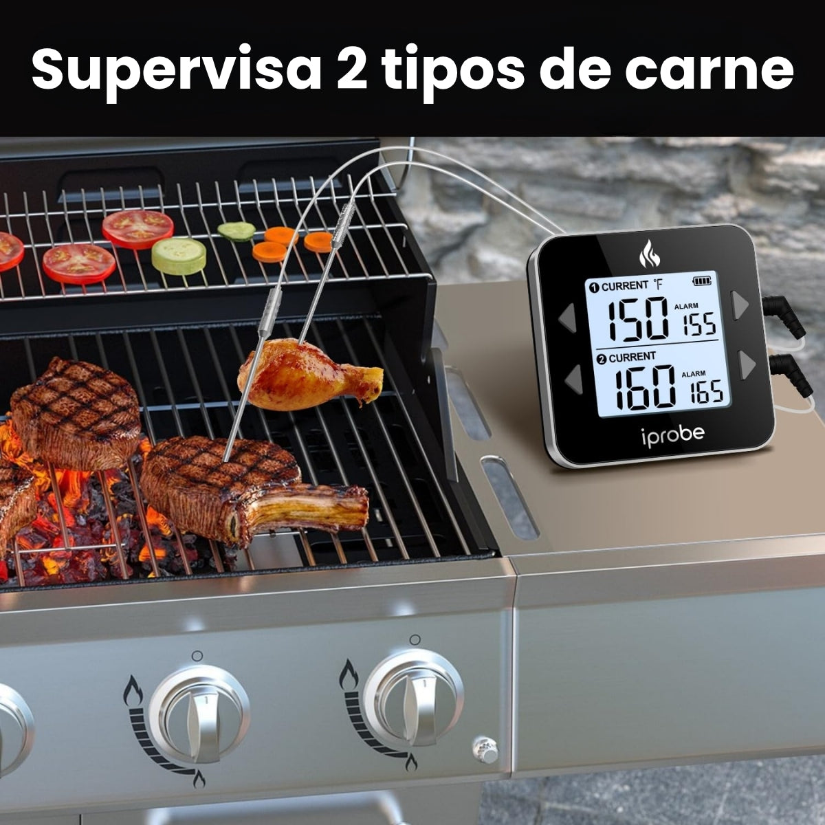 Termómetro Digital con Dos Sondas Cocina Carne Chef Para Carnes