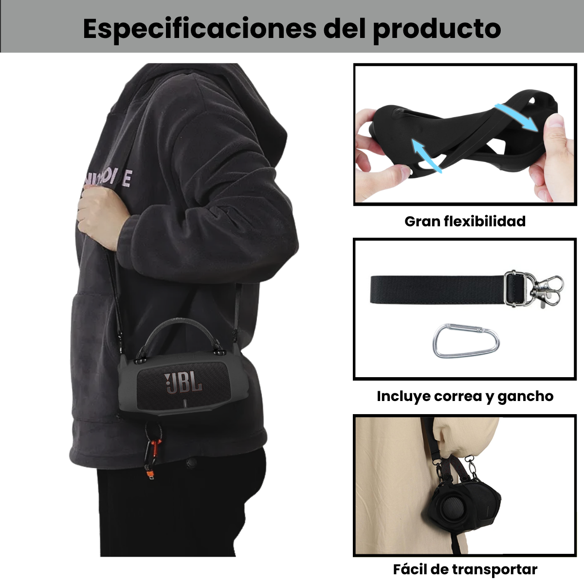 Silicona Protectora JBL Charge 6 Funda A Medida Con Correa
