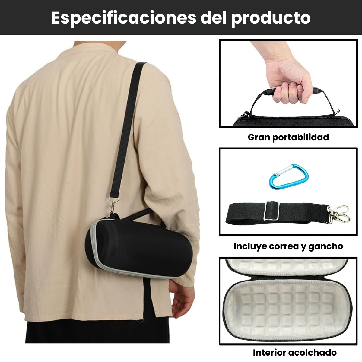 Estuche Jbl Charge 6 Rígido Protector Impermeable Con Correa