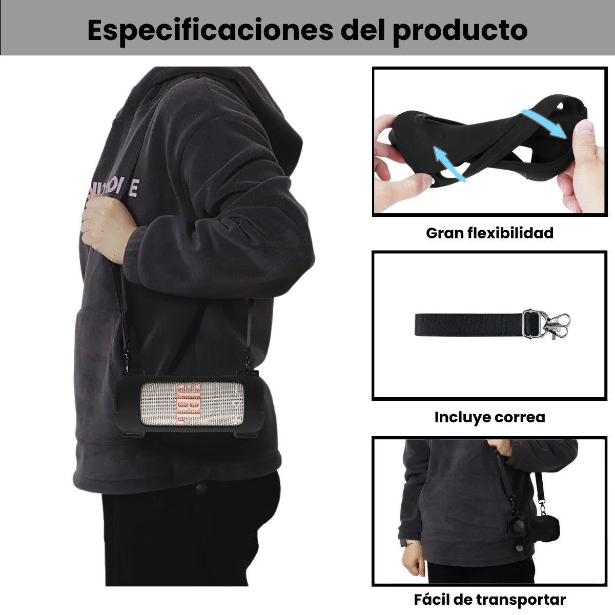 Silicona Protectora JBL Grip Funda A La Medida Con Correa