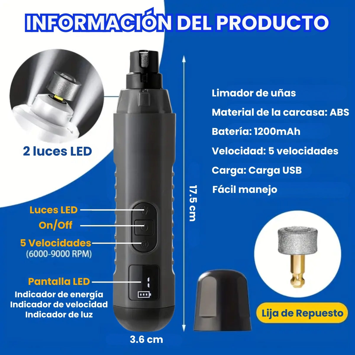 Corta Uñas y Pulidor Eléctrico Para Mascotas