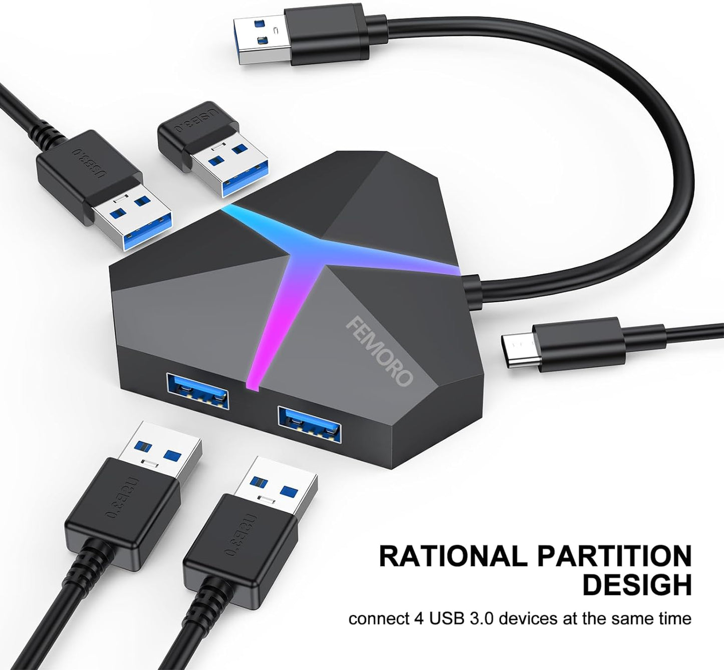 Concentrador 4 Expansor Puertos USB Alimentación Transferencia Rápida