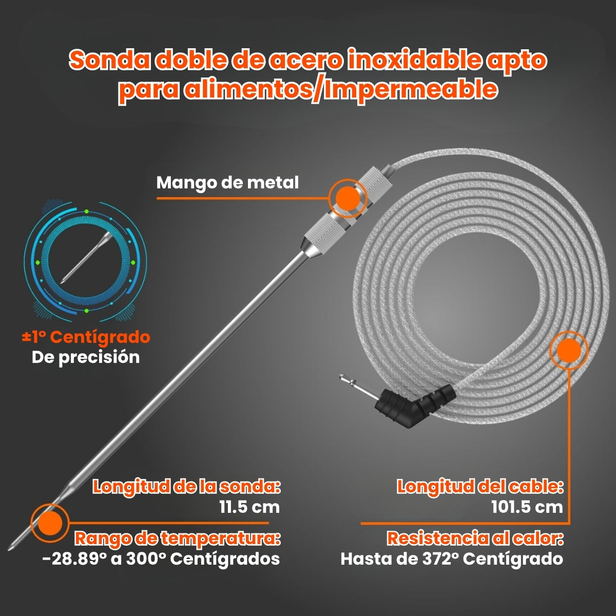 Termómetro Digital con Dos Sondas Cocina Carne Chef Para Carnes