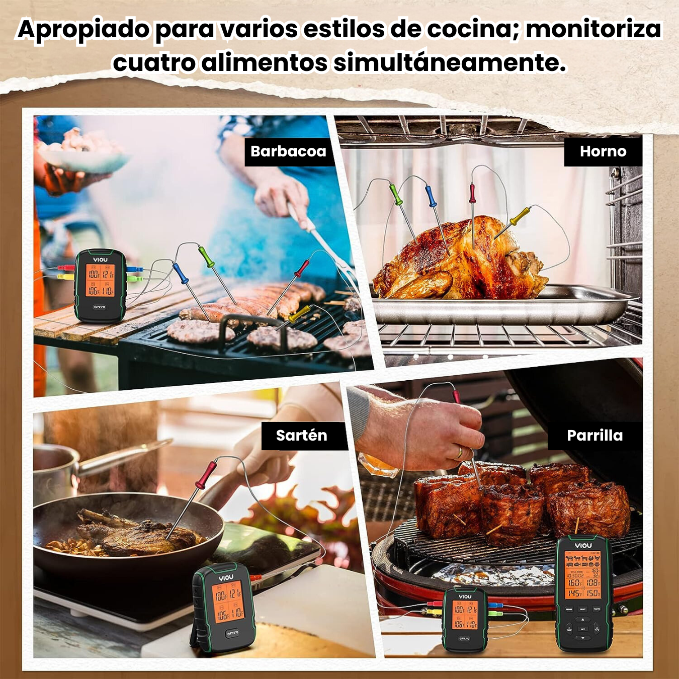 Termómetro Cocina Sonda Acero Cuádruple Carne Chef Digital