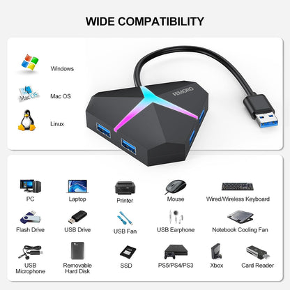 Concentrador 4 Expansor Puertos USB Alimentación Transferencia Rápida