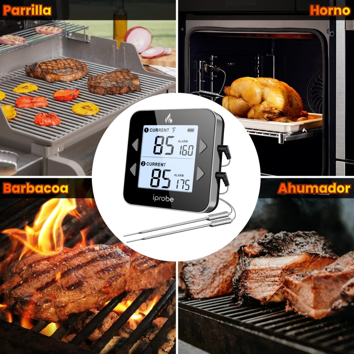 Termómetro Digital con Dos Sondas Cocina Carne Chef Para Carnes